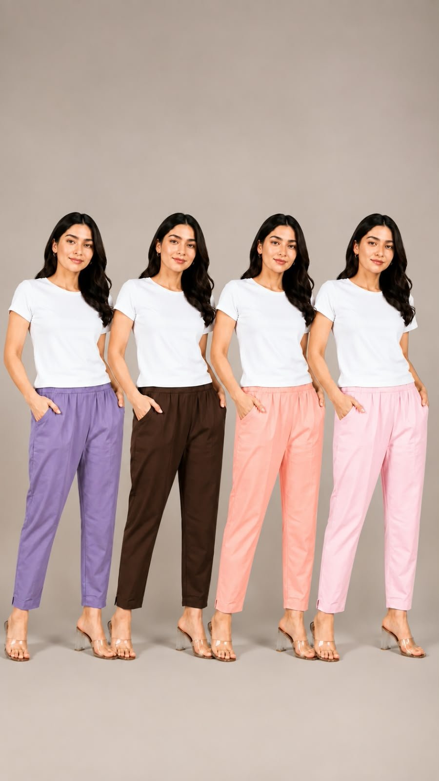 Women Straight Pants Combo -4 ( Lavender. Coffee Brown, Peach, Baby Pink )