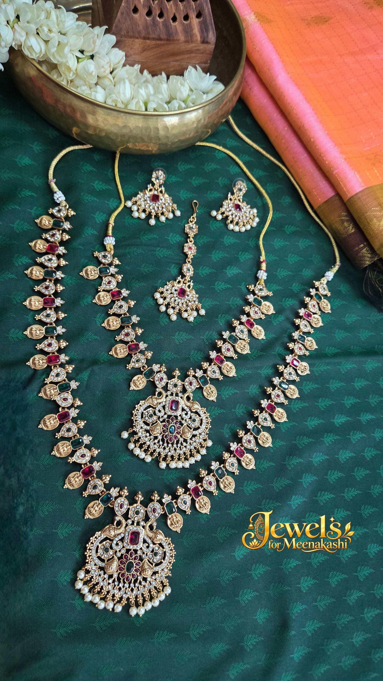 Royal Traditional Stone Diamond Replica 4-Piece Combo Set ( Haram, Necklace, Earring, Chutti ) DC 29