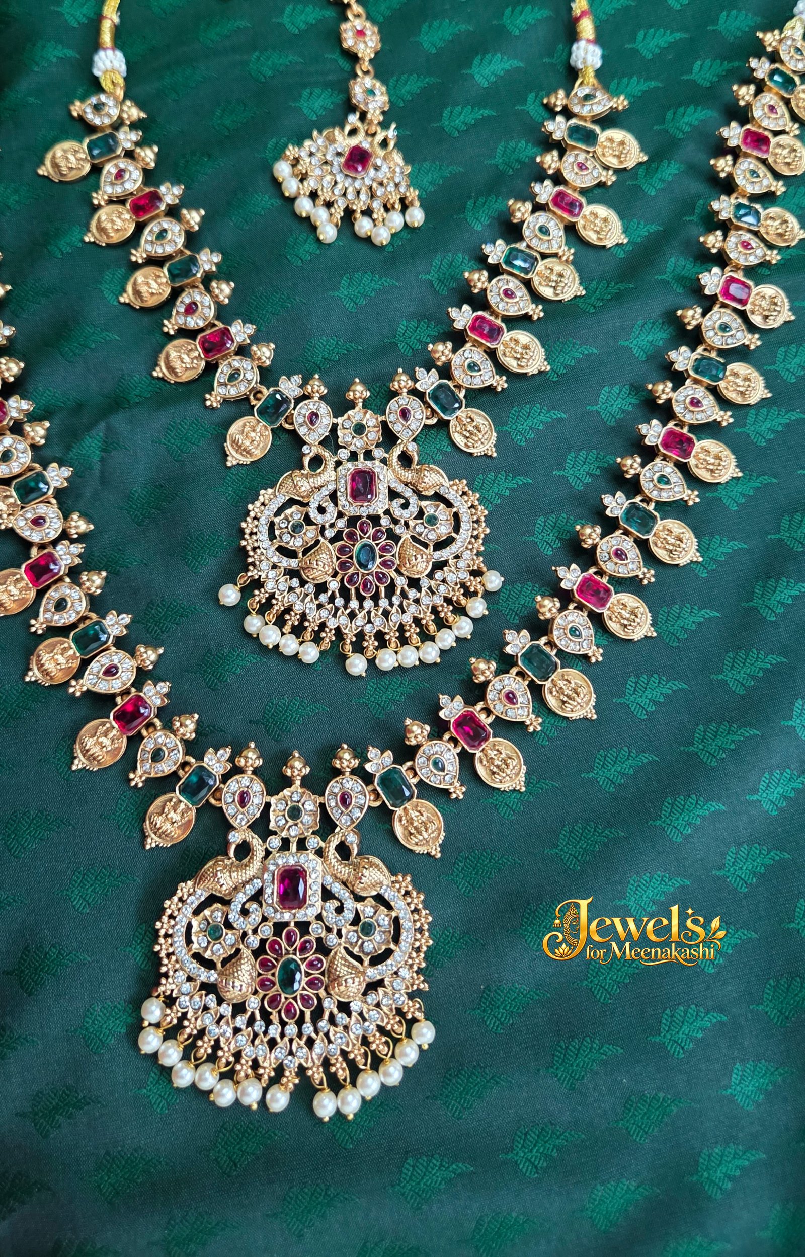 Royal Traditional Stone Diamond Replica 4-Piece Combo Set ( Haram, Necklace, Earring, Chutti ) DC 29