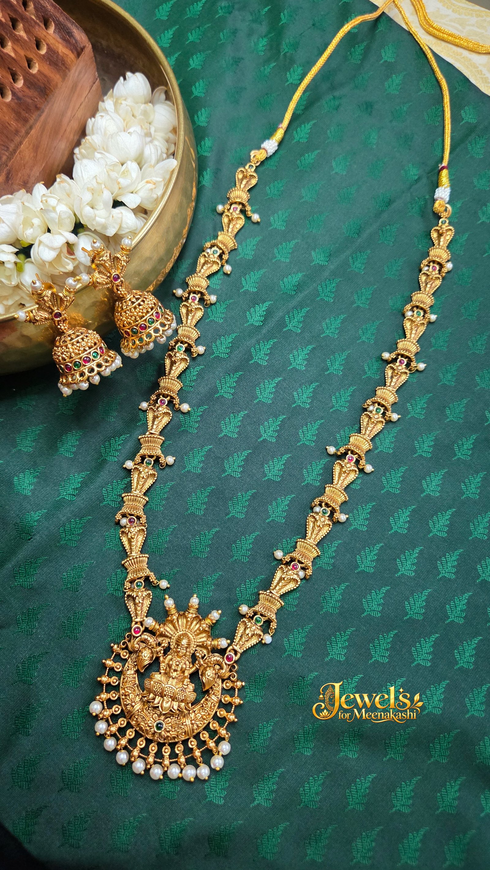 Divine Goddess Lotus Lakshmi Antique Haram & Pearl Earrings DC 23