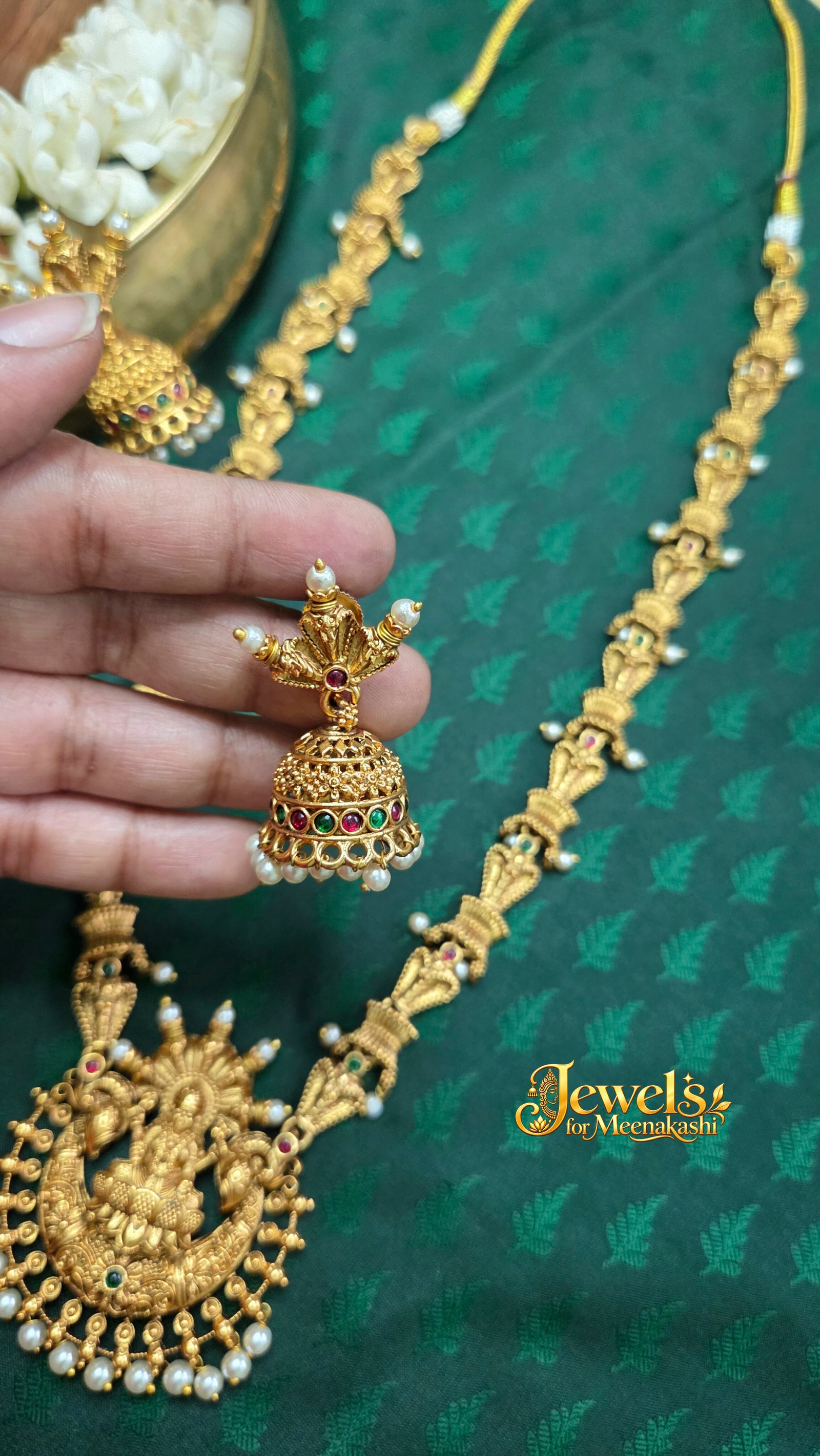 Divine Goddess Lotus Lakshmi Antique Haram & Pearl Earrings DC 23