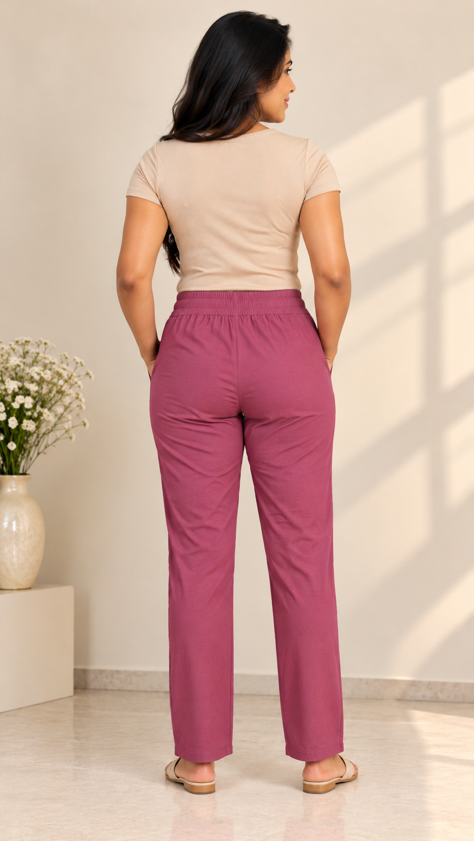 Mauve Lavender Stretchable Slim Fit Pants