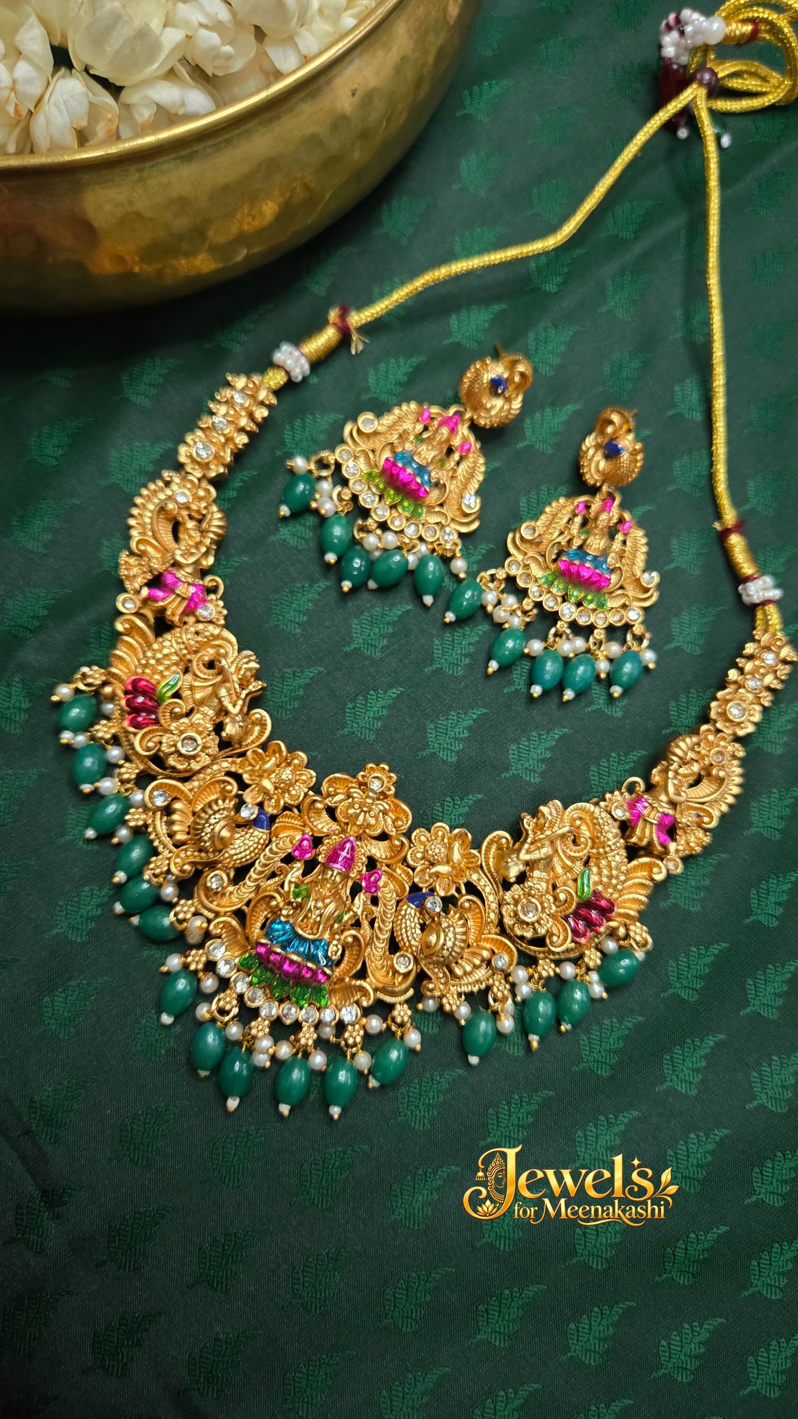 Royal Goddess Lakshmi & Peacock Antique Choker Set with Meenakari Touch DC 19
