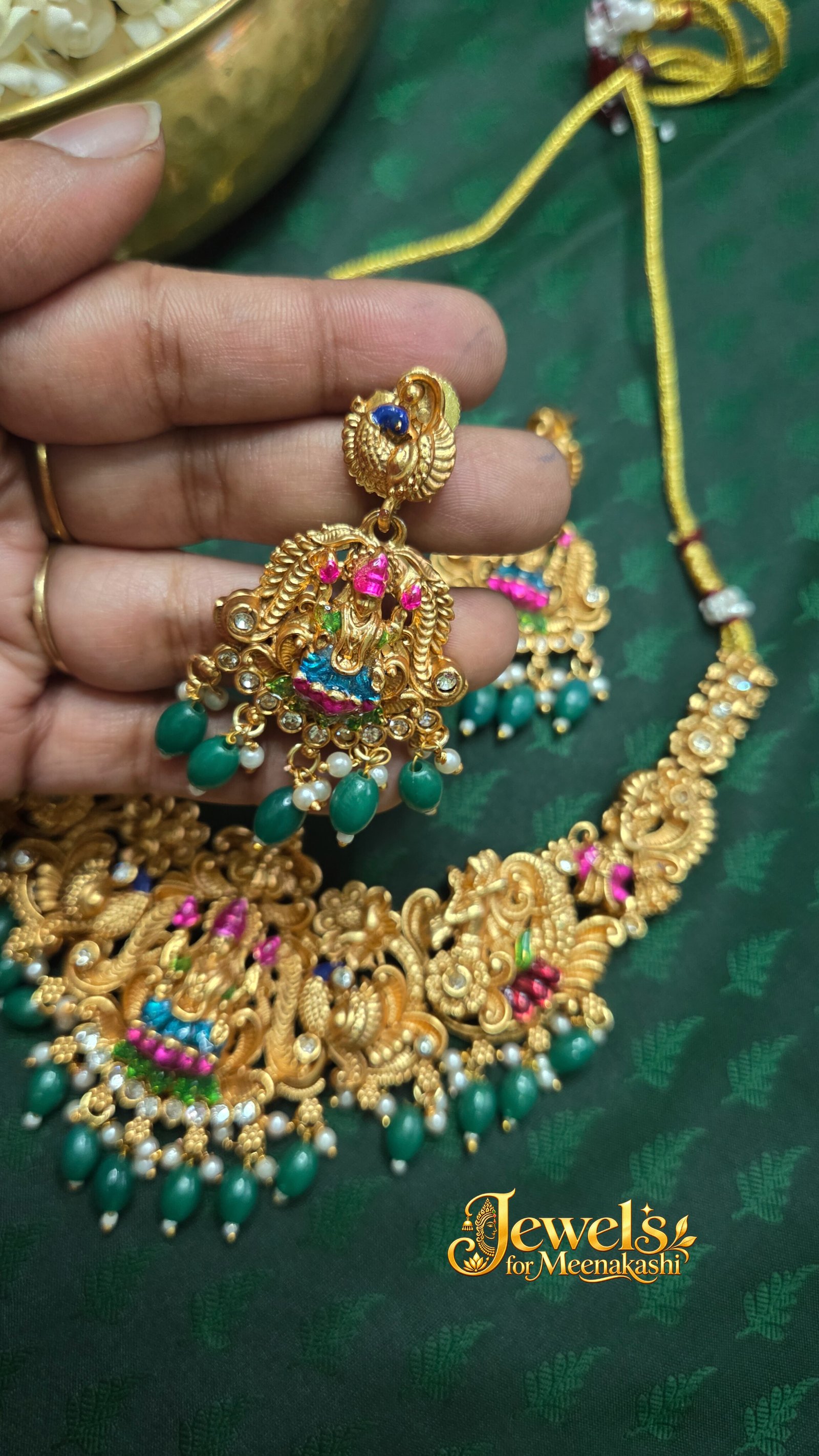 Royal Goddess Lakshmi & Peacock Antique Choker Set with Meenakari Touch DC 19