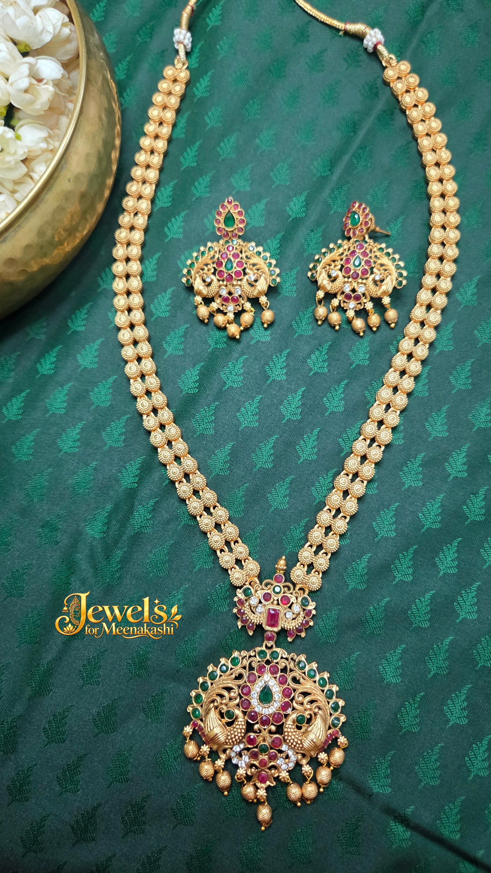 Royal Antique Peacock Long Haram with Matching Peacock Earrings DC 21