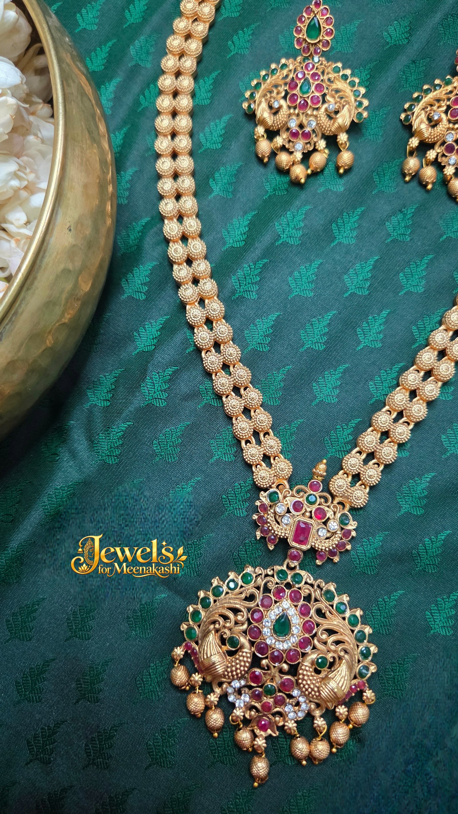 Royal Antique Peacock Long Haram with Matching Peacock Earrings DC 21