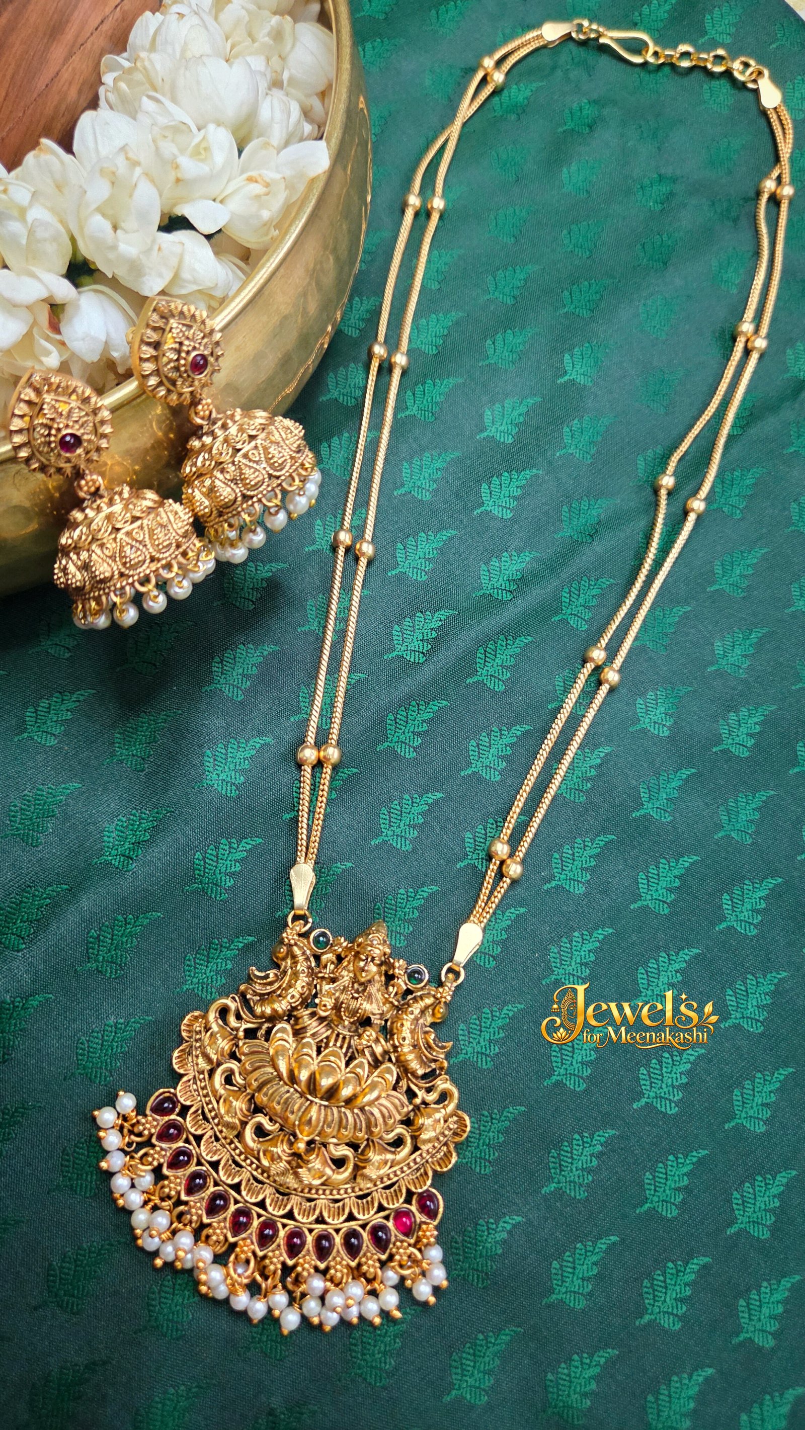 Real Gold Inspired Lakshmi Pendant & Jhumka Set DC 10