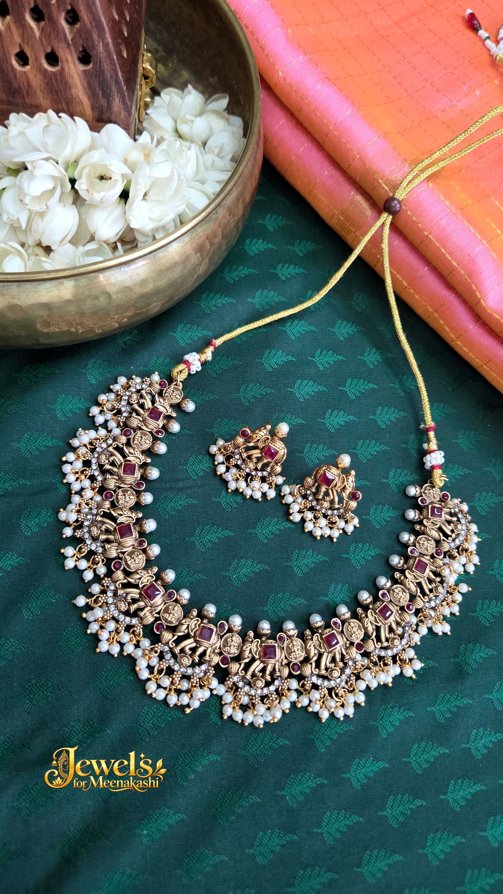 Queen Inspired Ruby and Pearl Necklace with Earrings DC 34