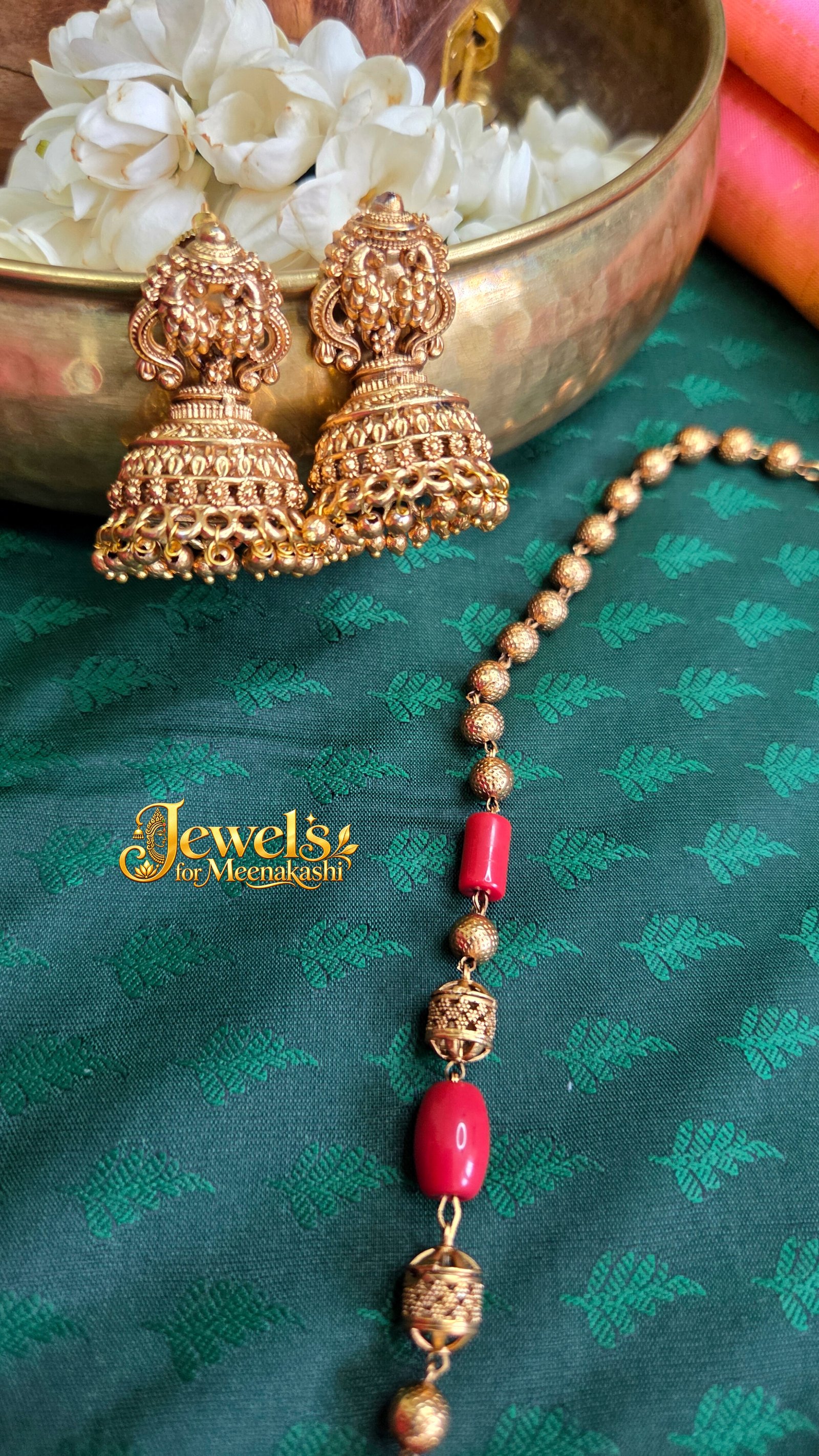 Rama Seetha Kalyanam Mid Haram Coral Set with Jhumkas DC 32