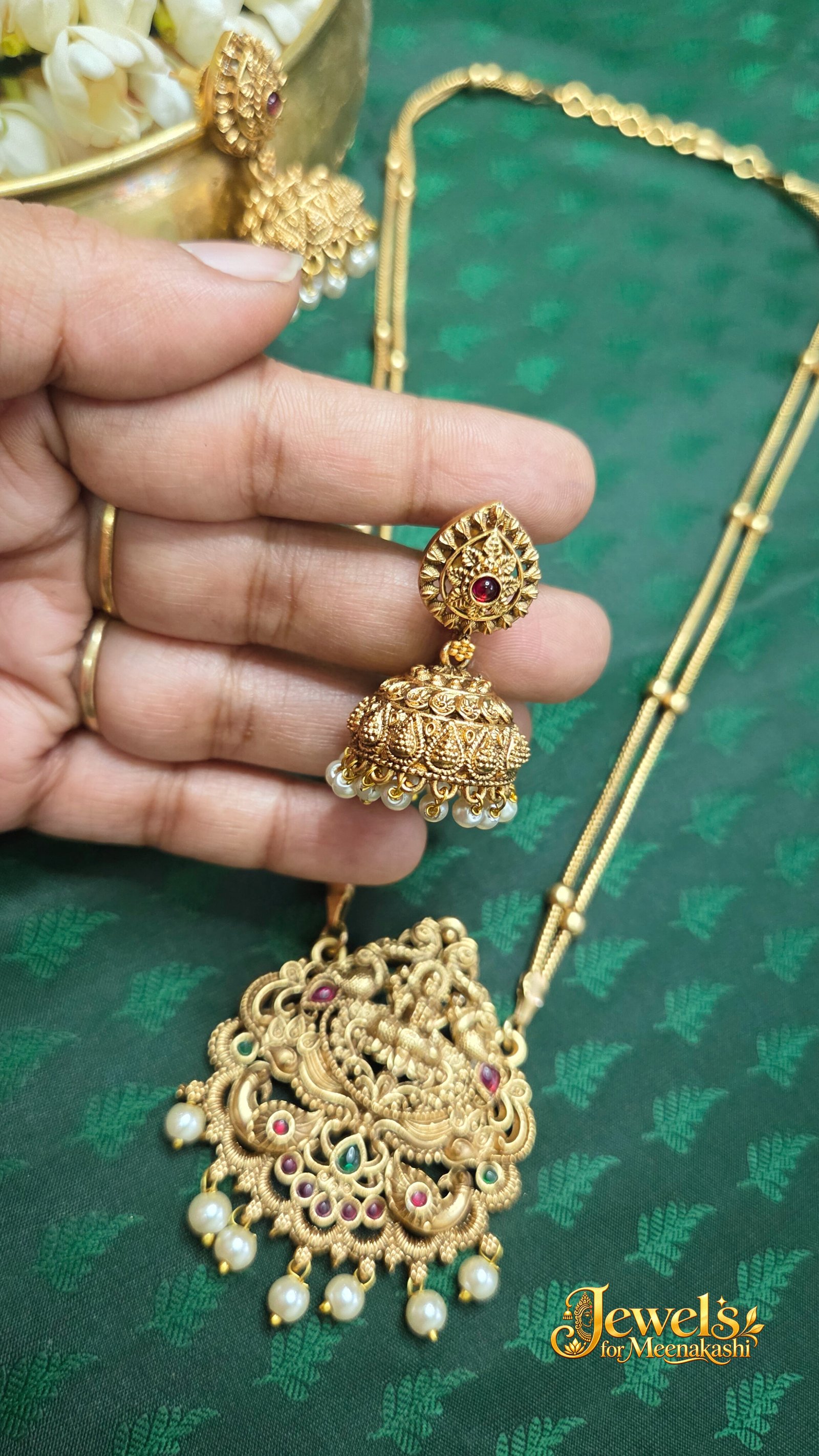 Temple Style Double Layer Pendant Set with Jhumkas DC 12