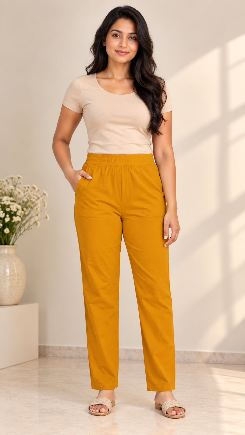 Mustard Yellow Stretchable Slim Fit Pants