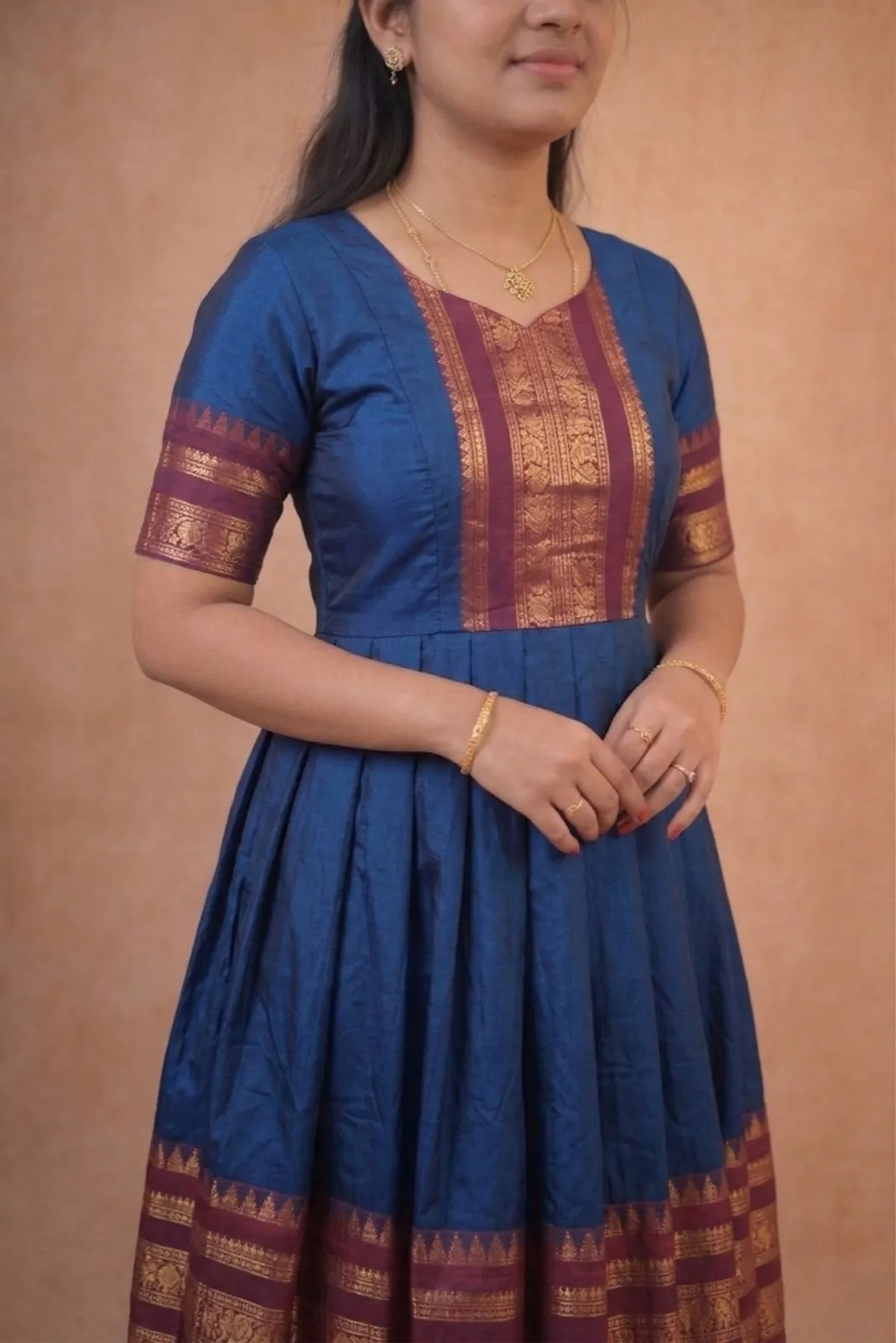 Blue with maroon Frock