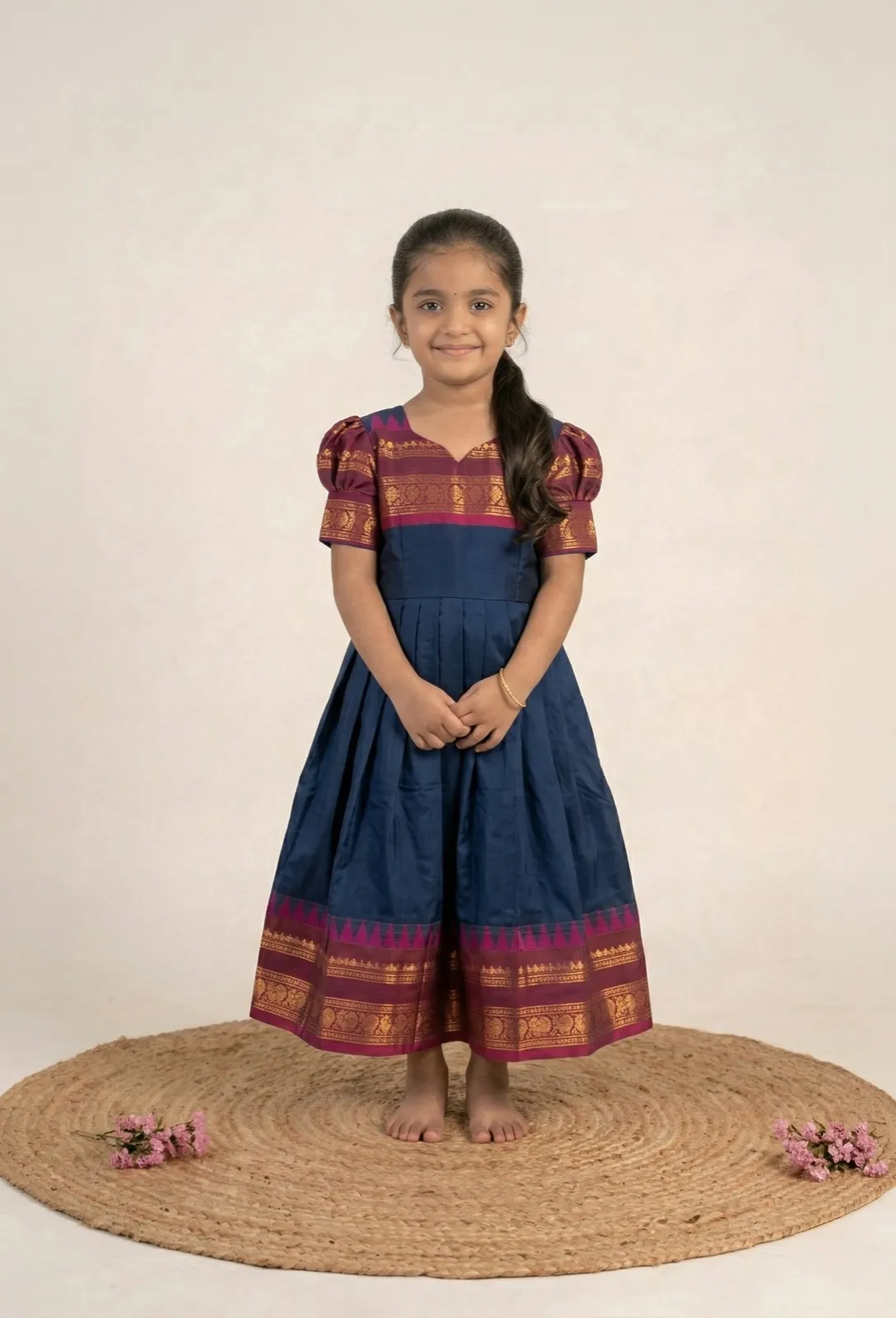 Navy Blue with Maroon Baby Frock