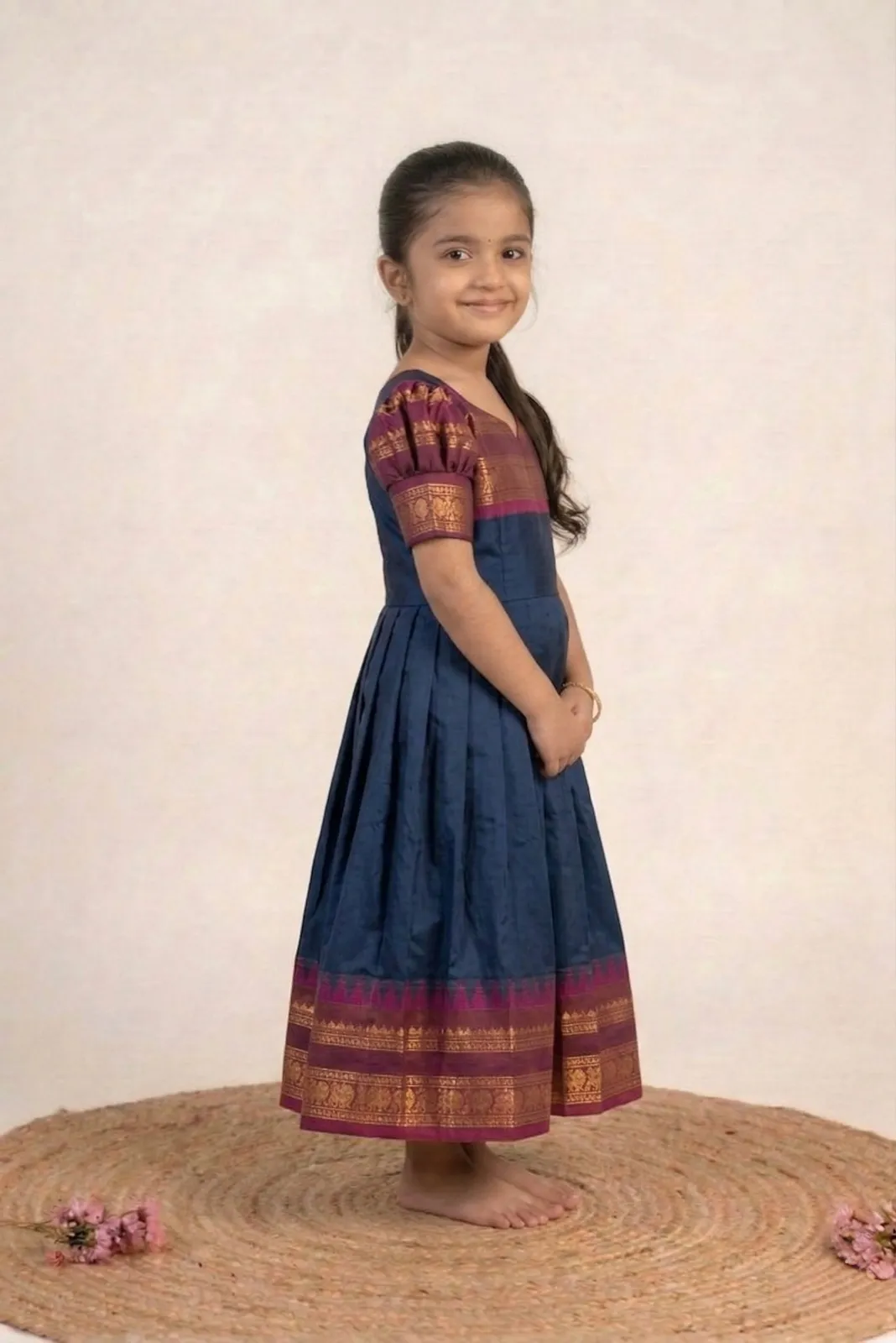 Navy Blue with Maroon Baby Frock
