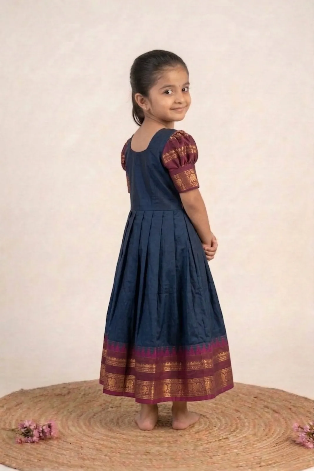 Navy Blue with Maroon Baby Frock