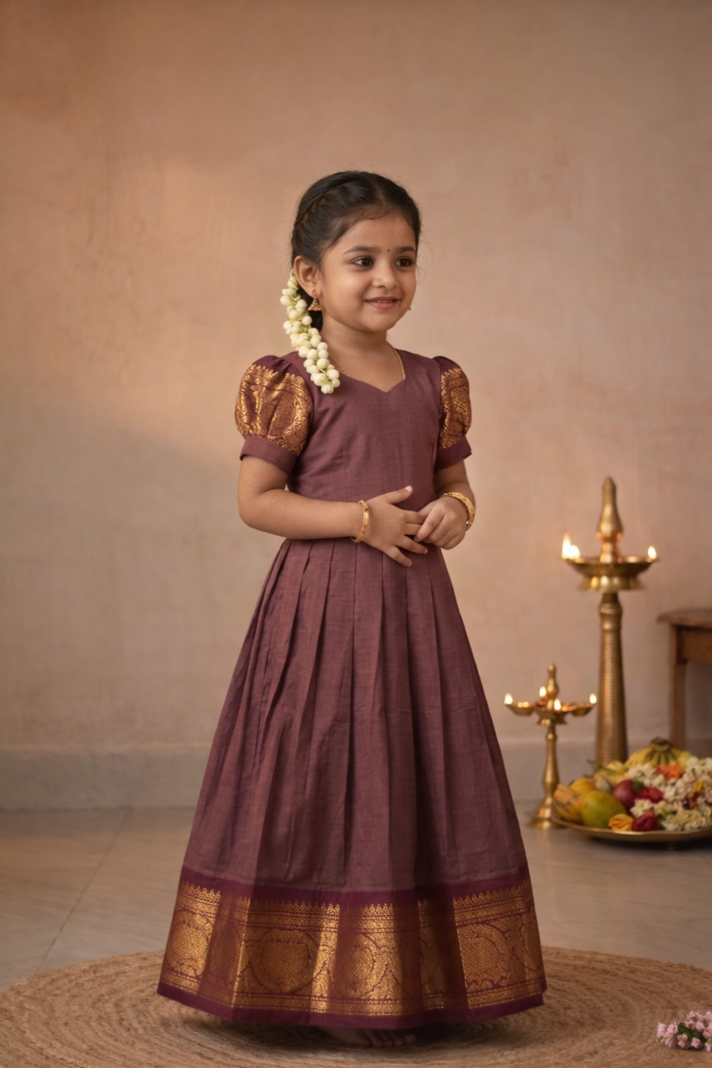 Coffee Brown with Maroon baby frock