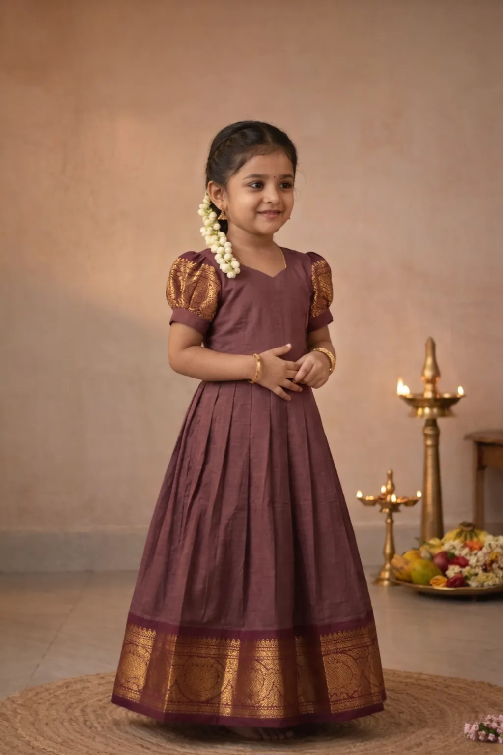 Coffee Brown with Maroon Baby Frock