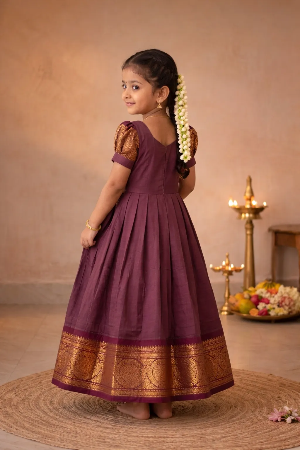 Coffee Brown with Maroon Baby Frock