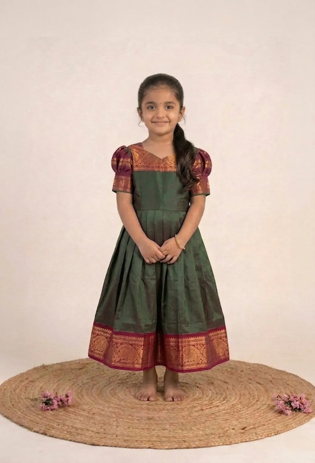 Green with Maroon Baby Frock