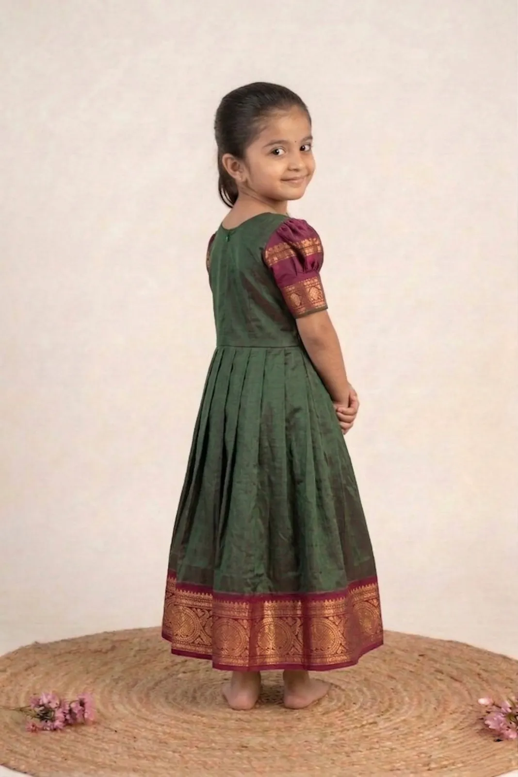 Green with Maroon Baby Frock