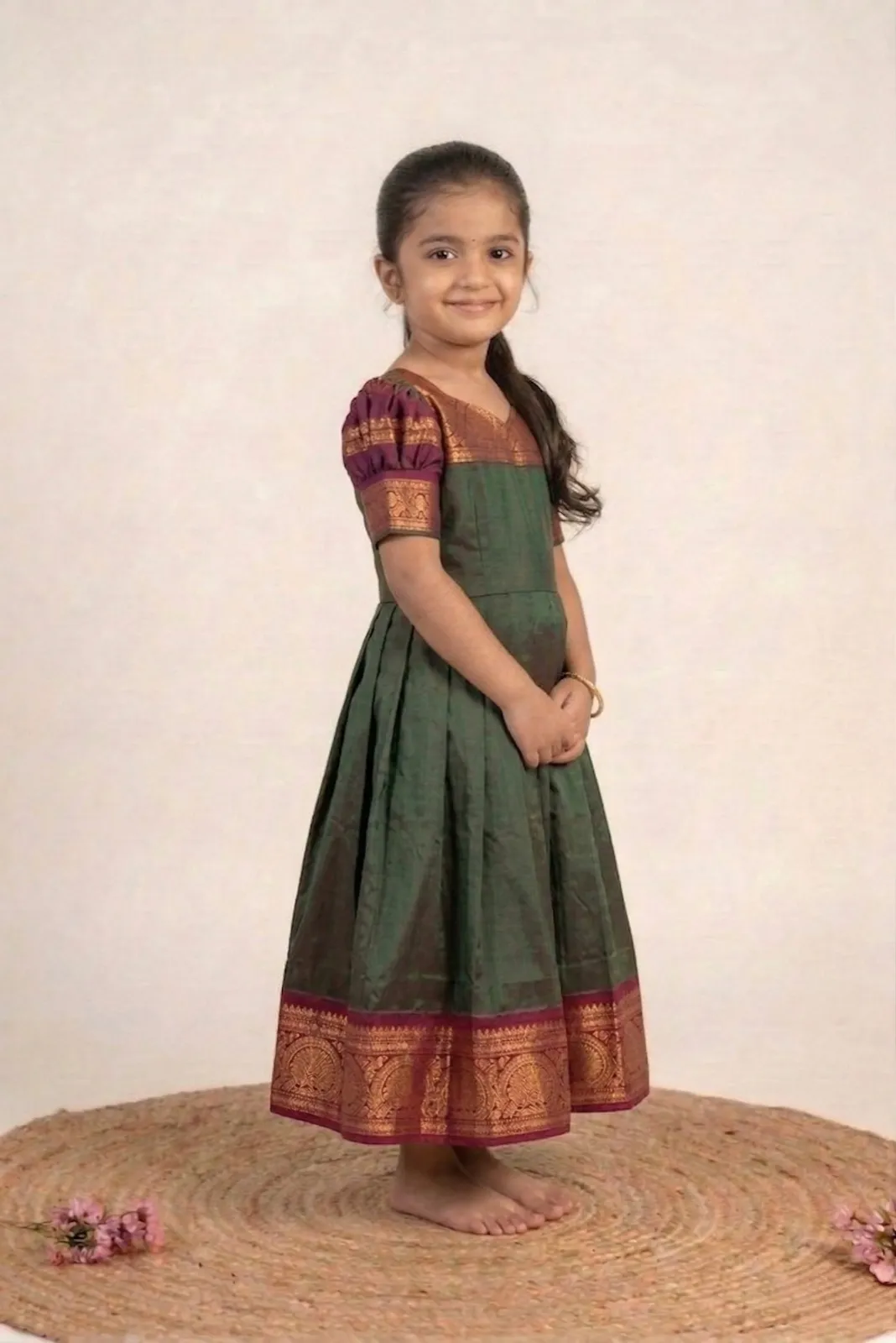 Green with Maroon Baby Frock