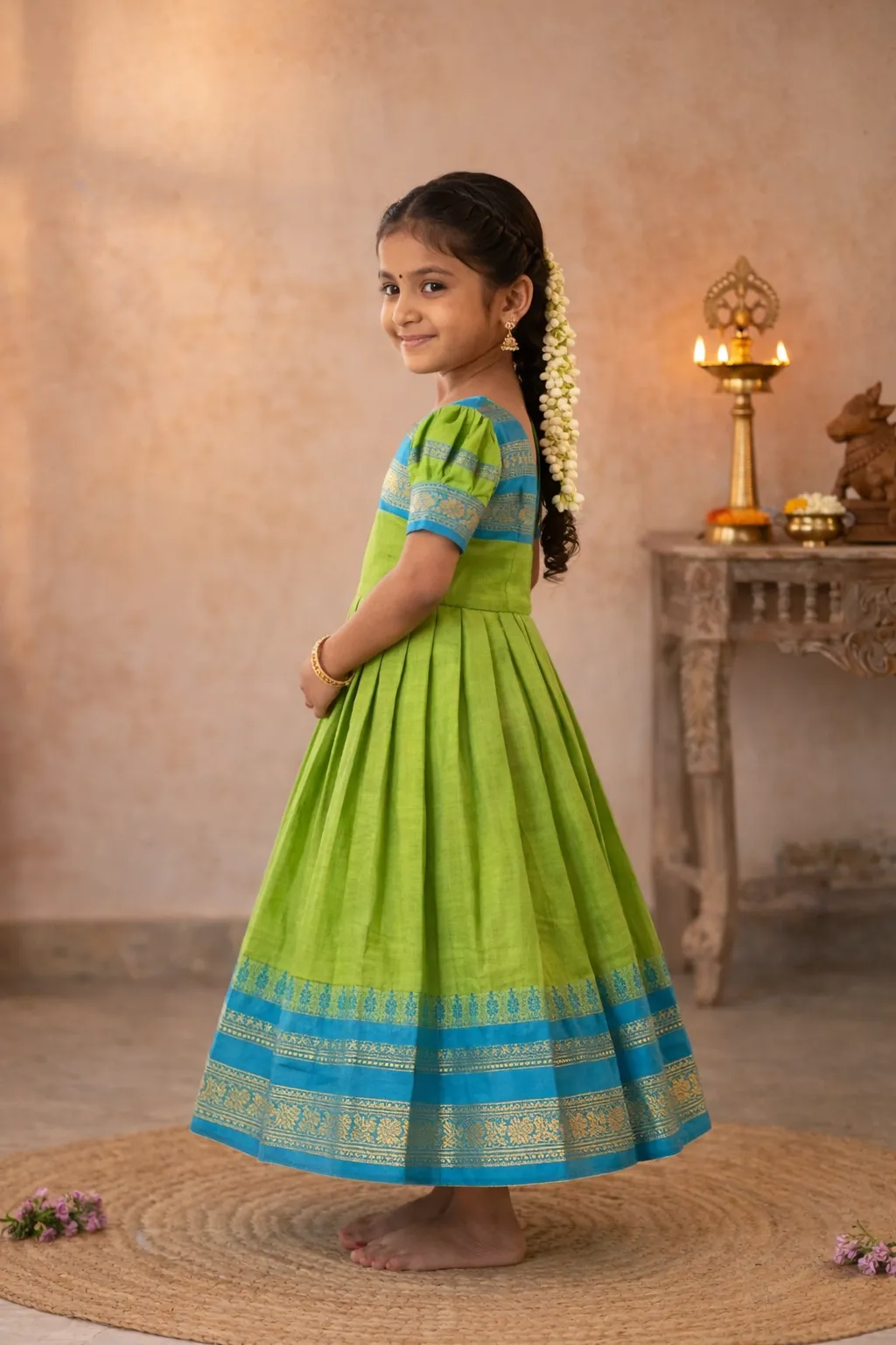Parrot Green with Blue Baby Frock