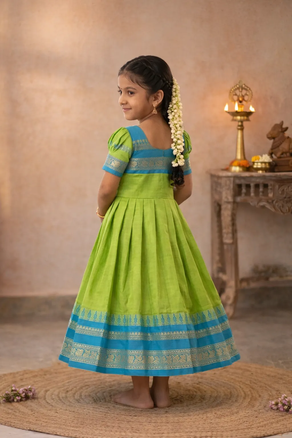 Parrot Green with Blue Baby Frock