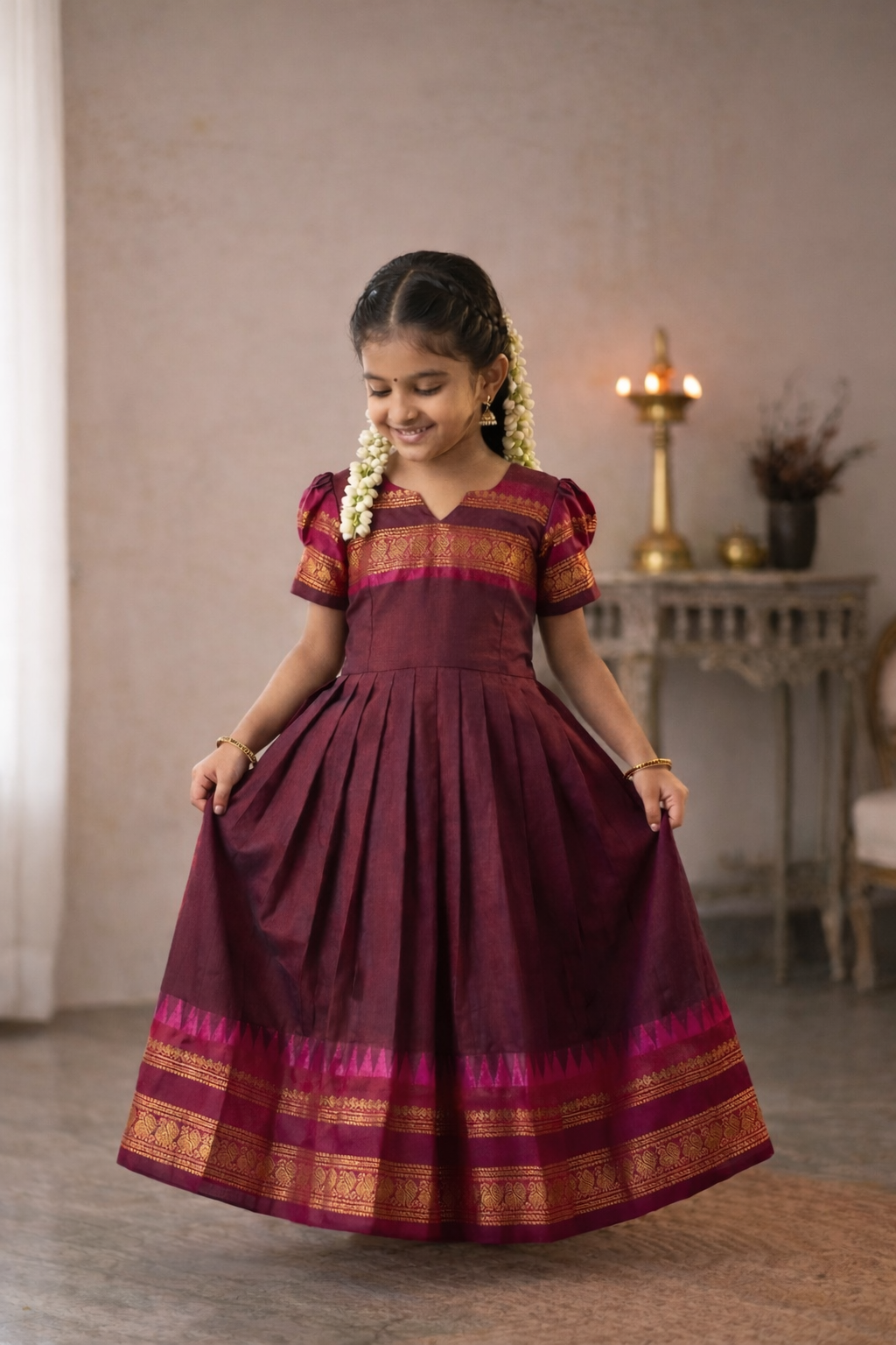 Wine with Maroon baby frock
