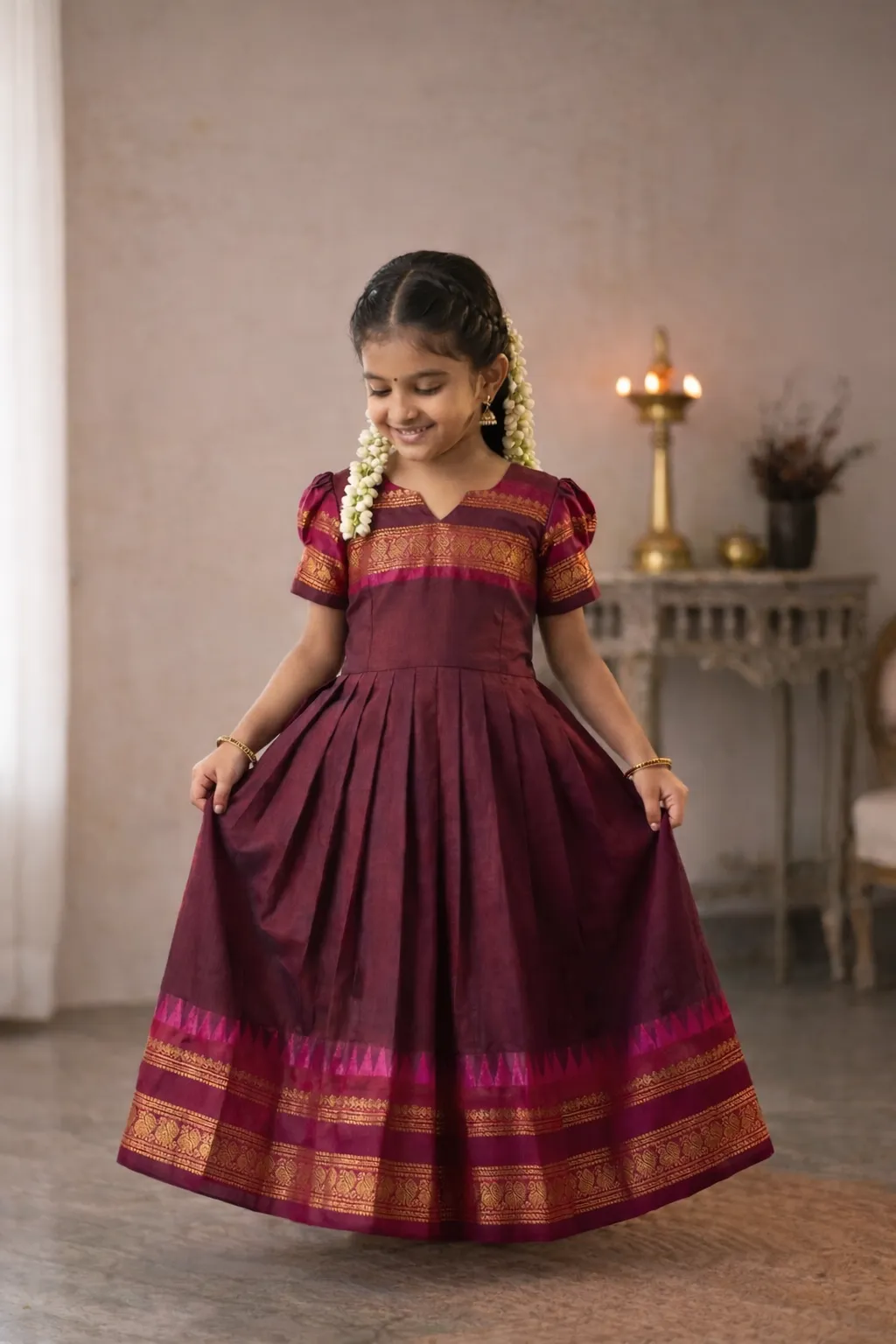 Wine with Maroon Baby Frock
