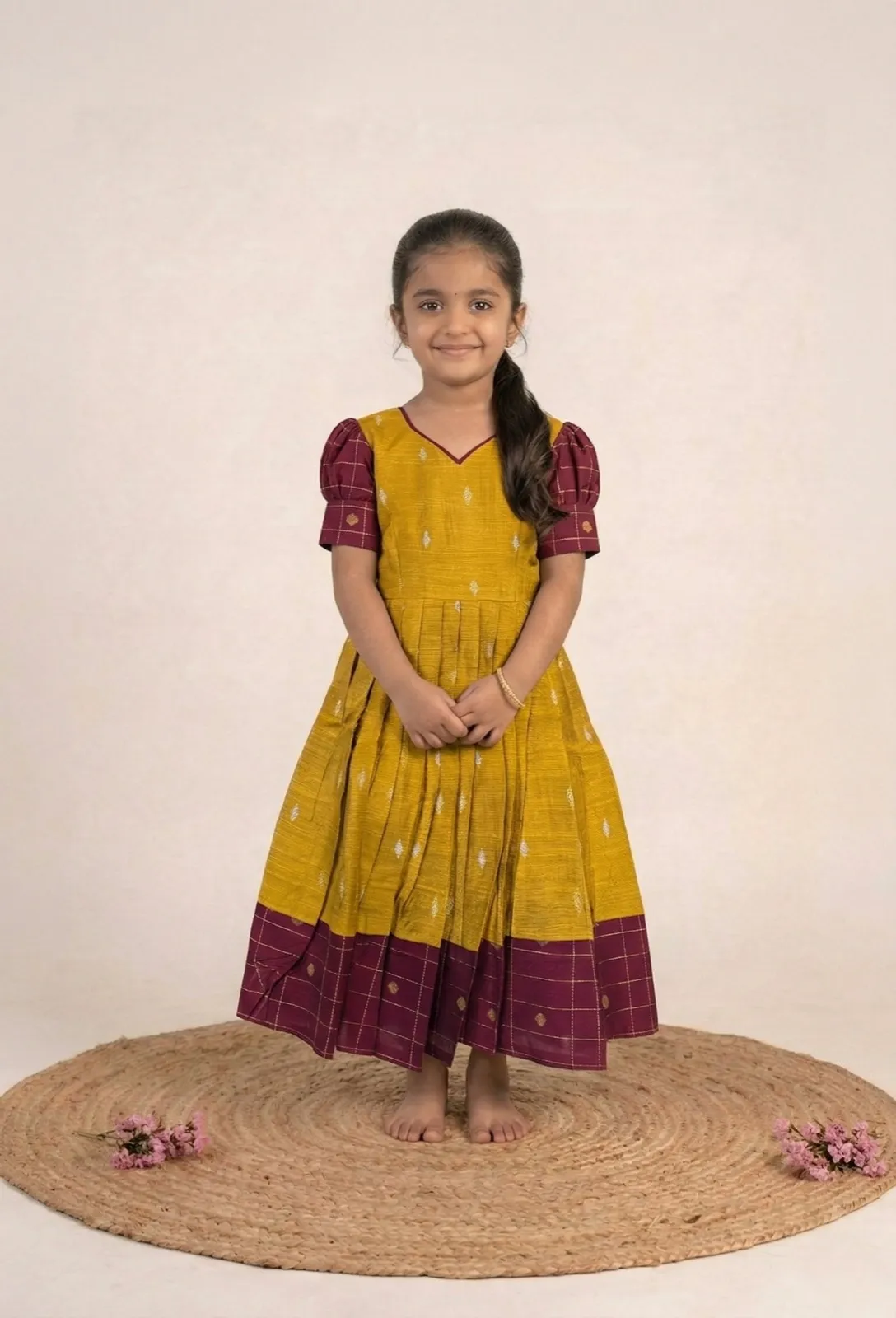 Yellow with Maroon Baby Frock