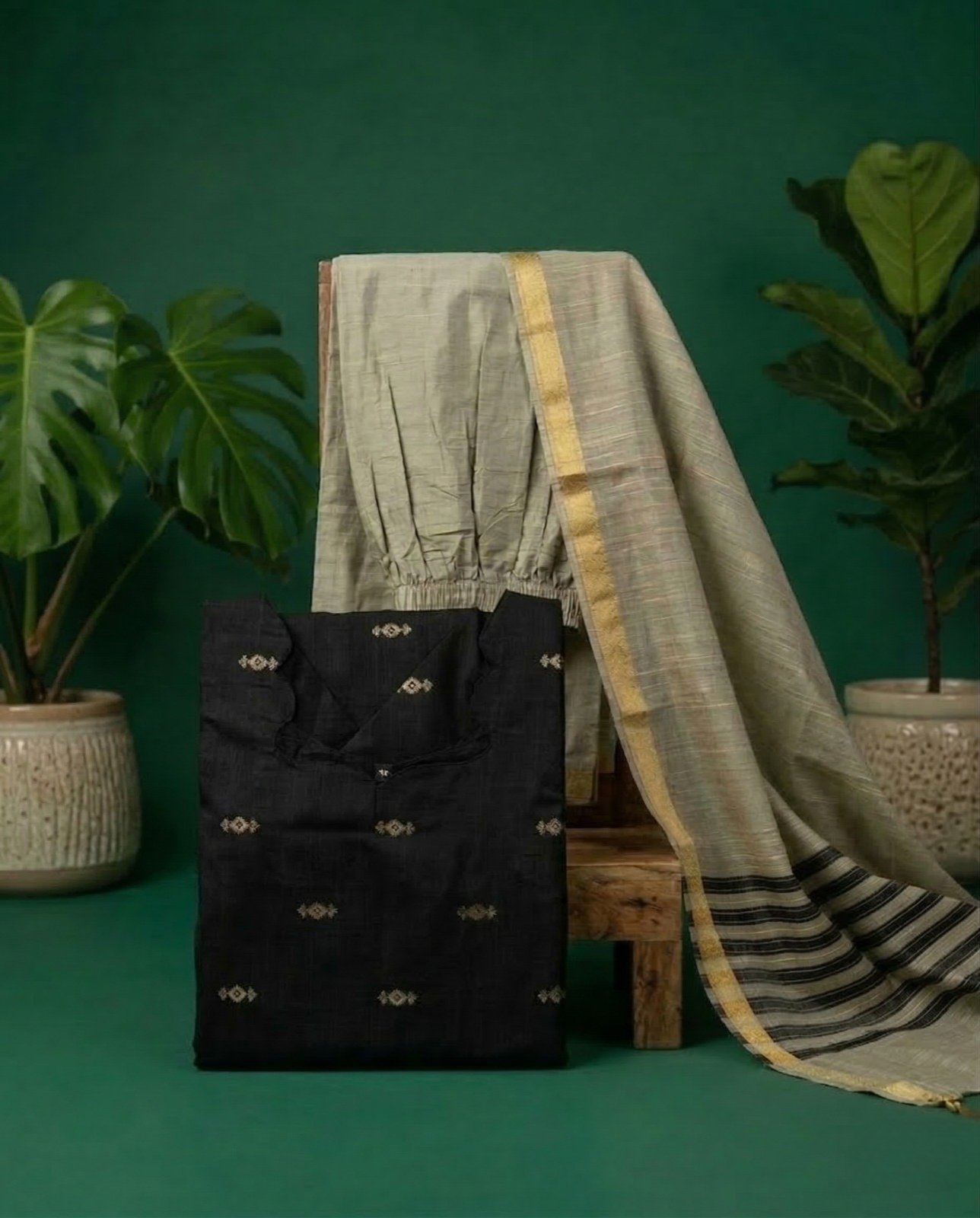 Black kurta with Shawl