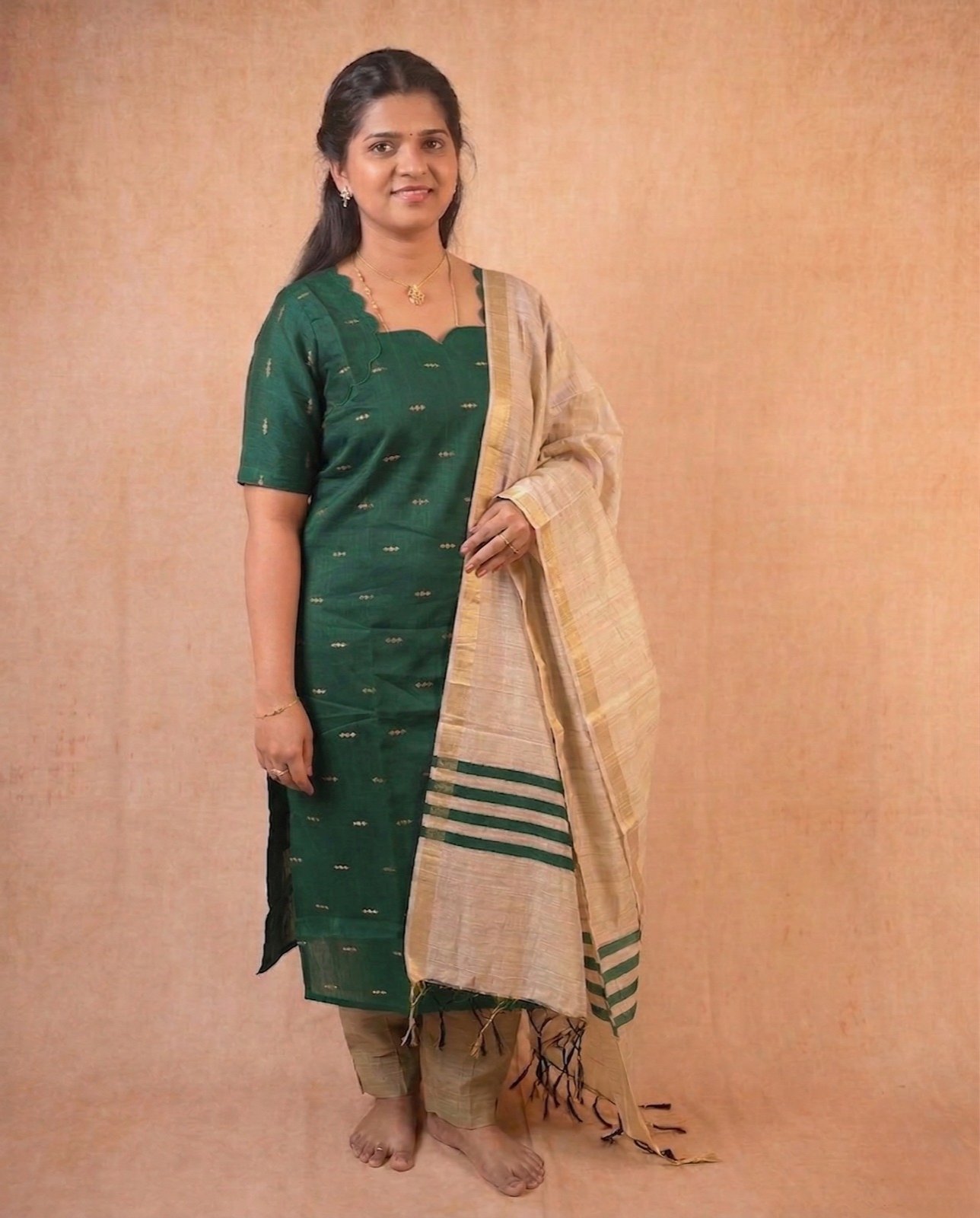 Bottle Green kurta with Shawl