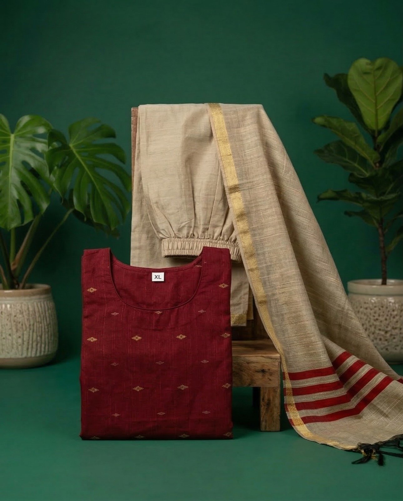Red kurta Set with Shawl
