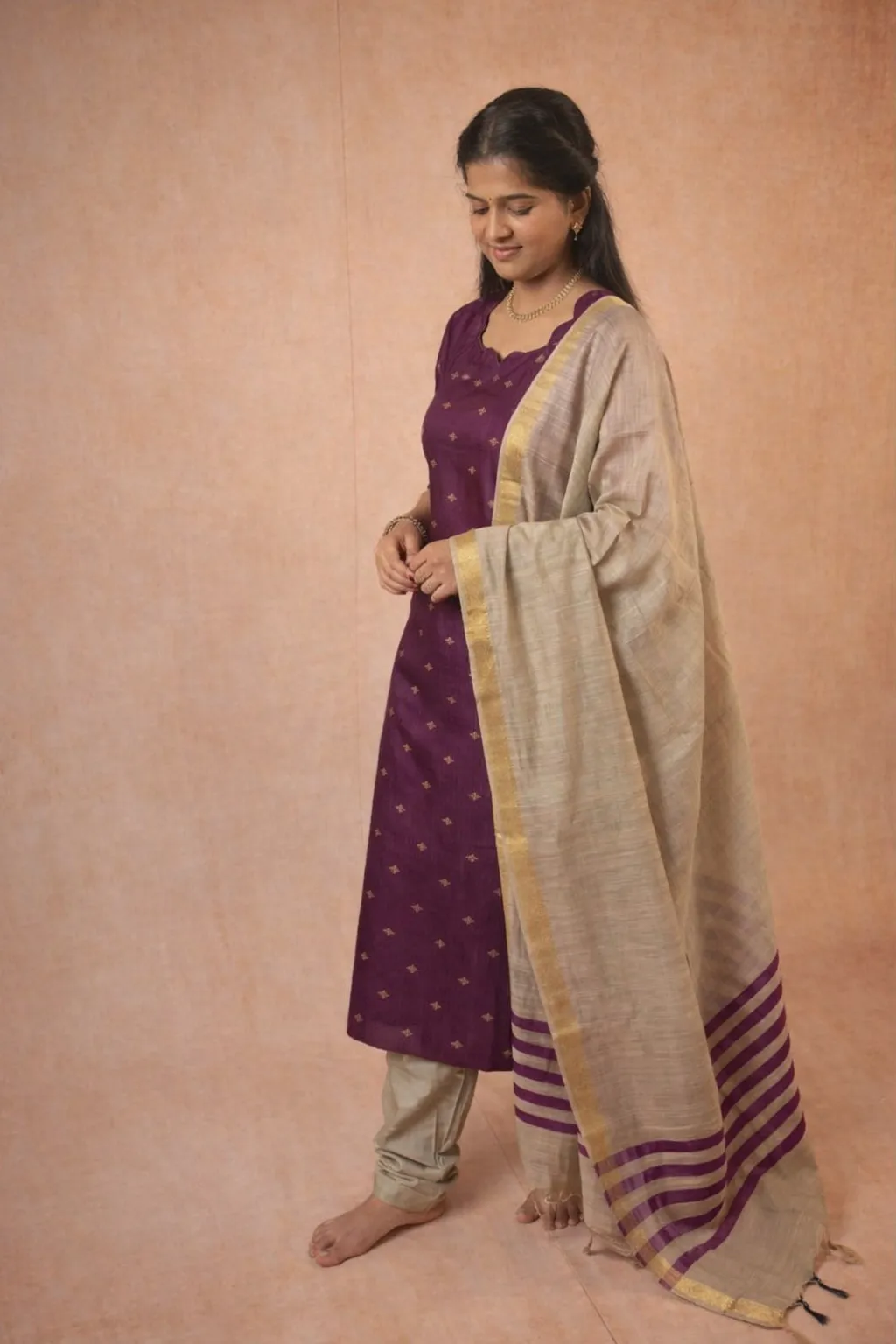 Purple kurta with Shawl