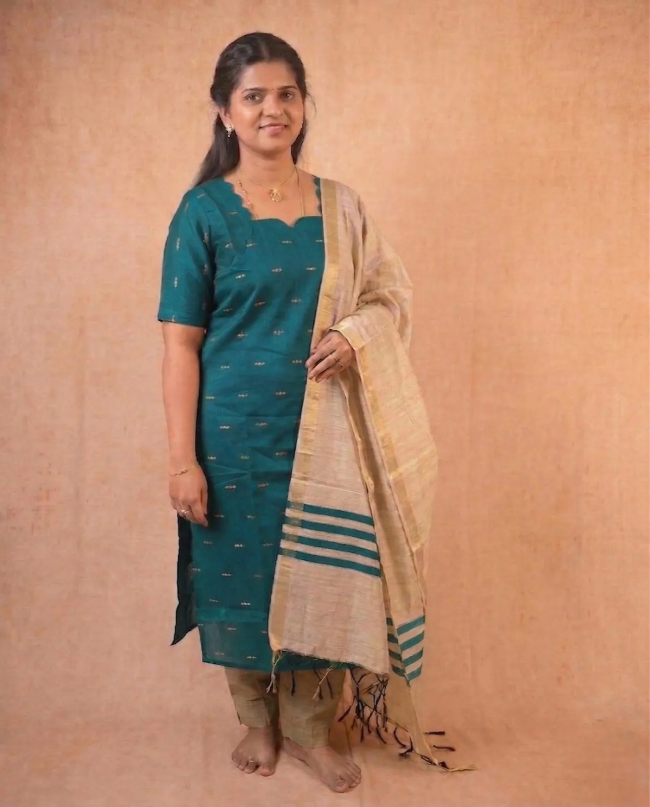 Teal Blue kurta with Shawl