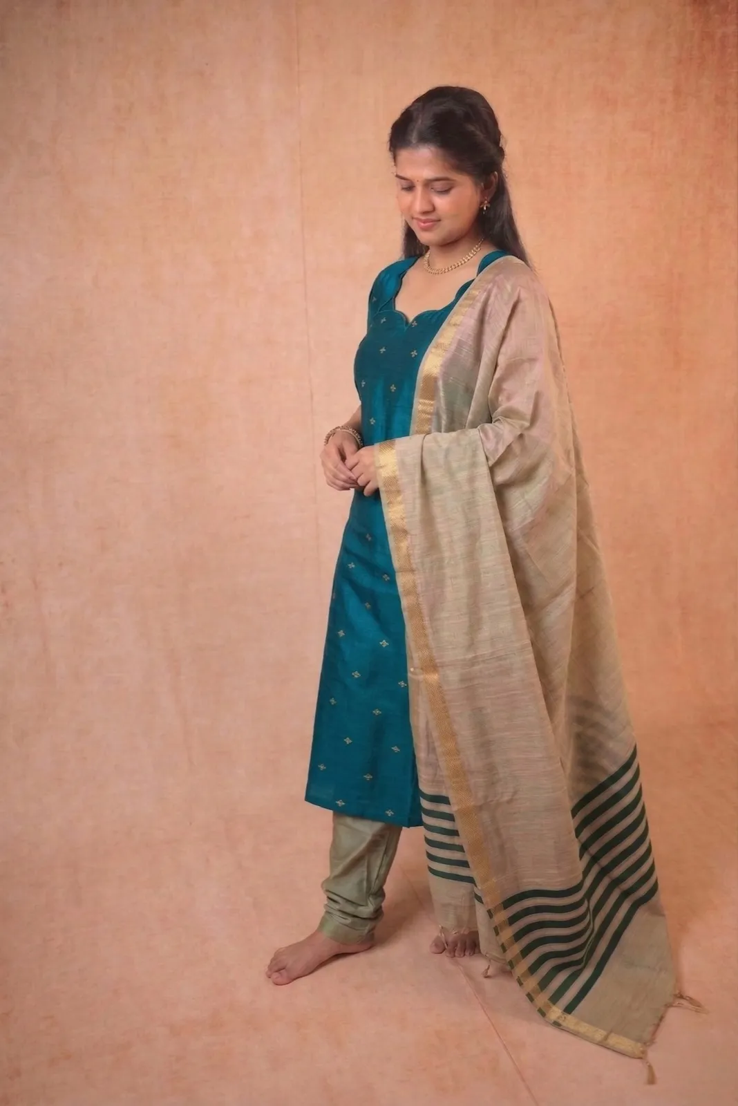 Teal Blue kurta with Shawl