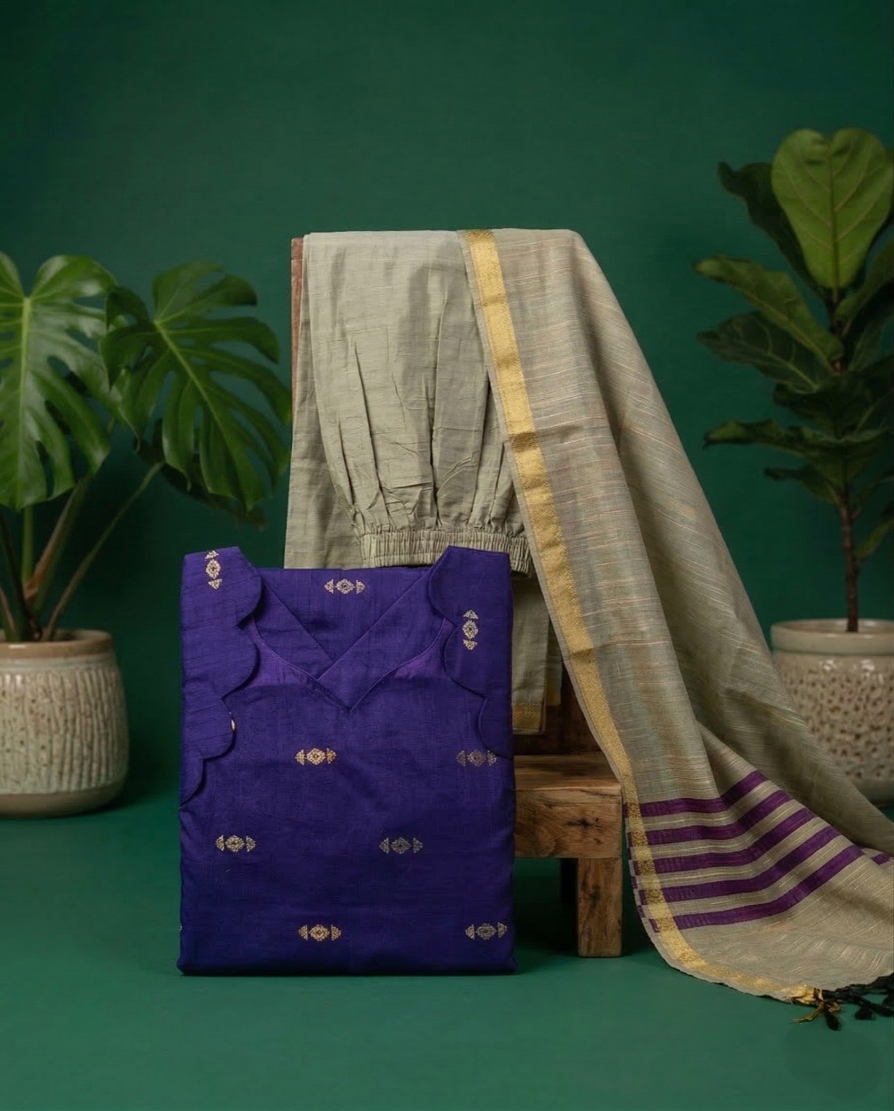 Violet kurta with Shawl