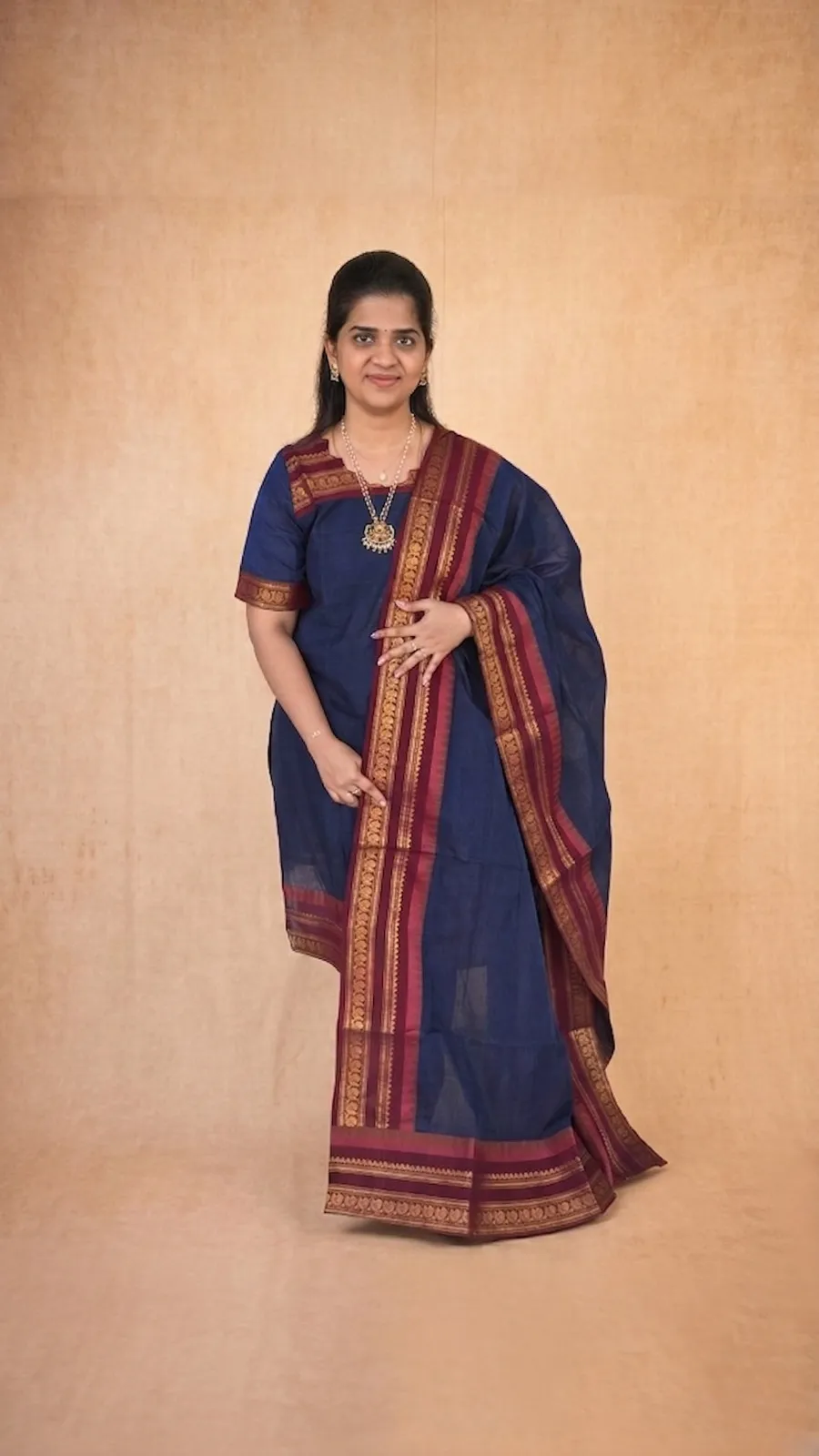 Navy Blue Kurta with Maroon Shawl