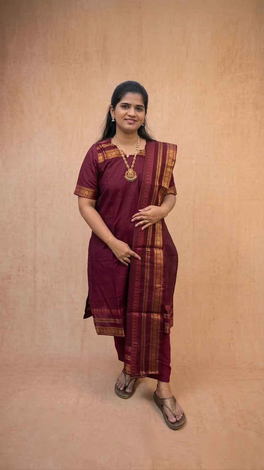 Maroon Kurta with Maroon Shawl